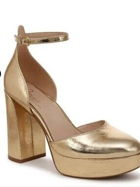 Naturalizer 27 Edit Giovanna Leather Block Heels Sandals Platform Gold Sz 7.5